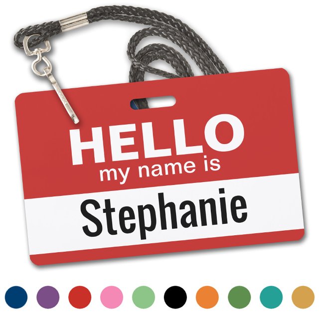 Tarjeta De Identificación Hola, mi nombre es - personalizado (Classic - Hello My Name Is - Plastic ID Badge. Available in Several Colors)