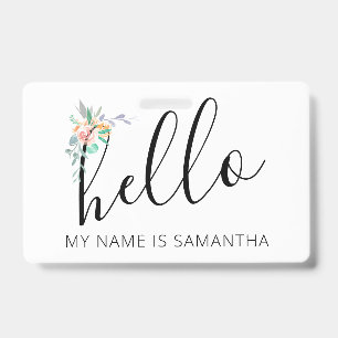 Tarjeta De Identificación Hola Nombre personalizado Borde floral