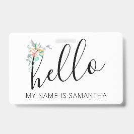 Tarjeta De Identificación Hola Nombre personalizado Borde floral