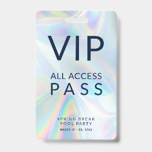 Tarjeta De Identificación Holographic Pool Party VIP All Access Pass Event