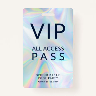 Tarjeta De Identificación Holographic Pool Party VIP All Access Pass Event