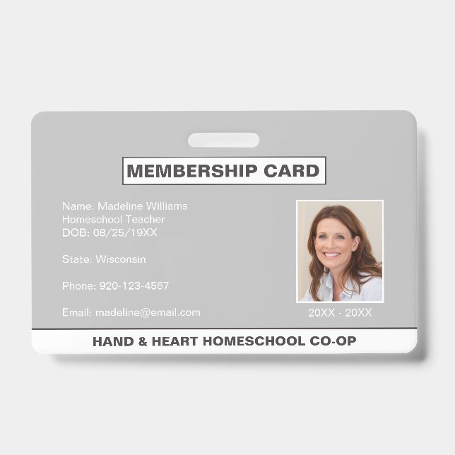 Tarjeta De Identificación Homeschool CO-OP Membresía Principal ID Badge (Parte frontal)