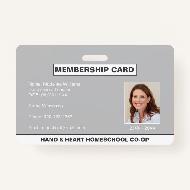 Tarjeta De Identificación Homeschool CO-OP Membresía Principal ID Badge (Anverso)