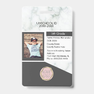 Tarjeta De Identificación Homeschooling Unschooling Estudiante Gris Mármol
