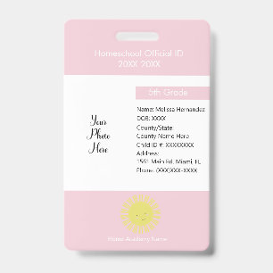 Tarjeta De Identificación Homeschooling Unschooling Estudiante Privado Sol
