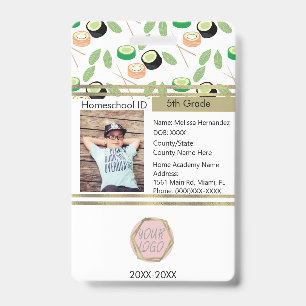 Tarjeta De Identificación Homeschooling Unschooling Estudiante Privado Sushi