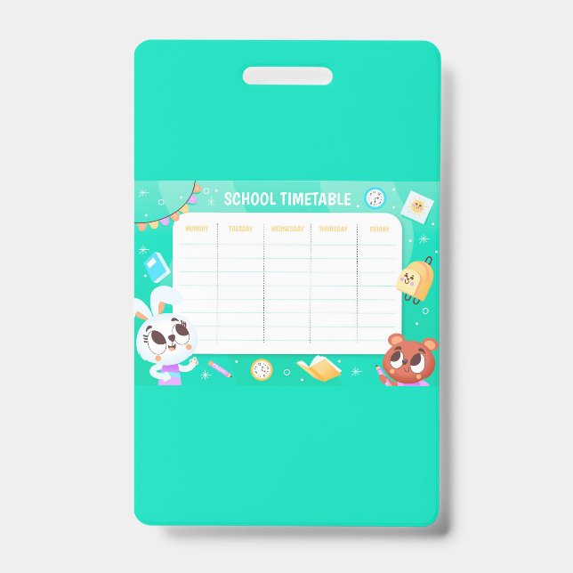 Tarjeta De Identificación Horario escolar (Parte frontal)