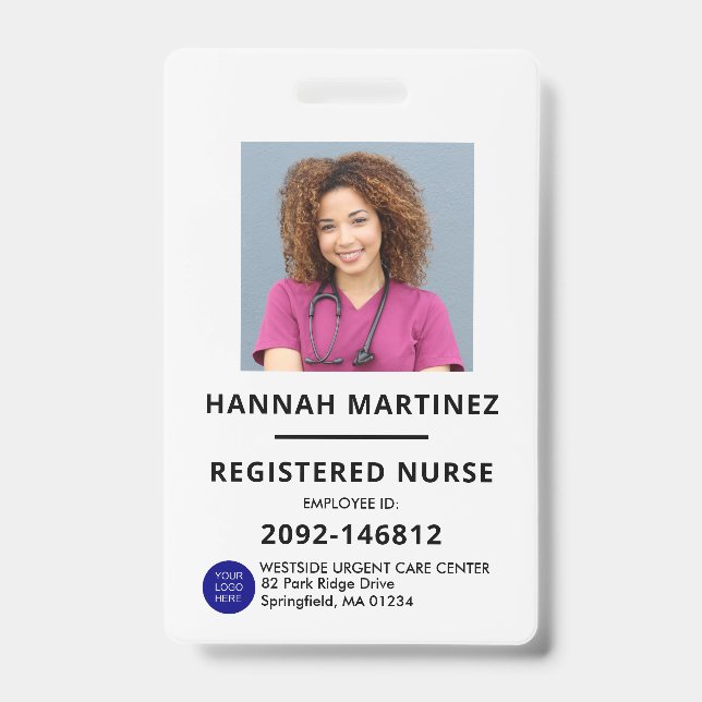 Tarjeta De Identificación Hospital fotográfico de empleados blancos y negros (Front)