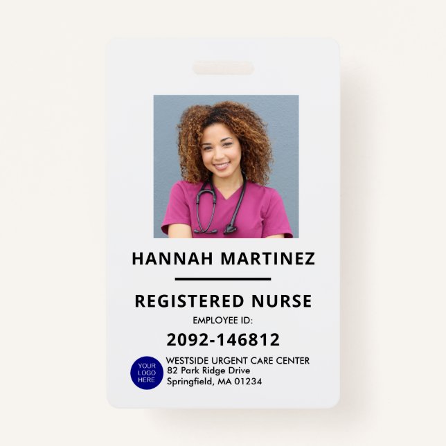 Tarjeta De Identificación Hospital fotográfico de empleados blancos y negros (Anverso)