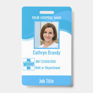 Tarjeta De Identificación hospital o empleado clínico personalizado azul