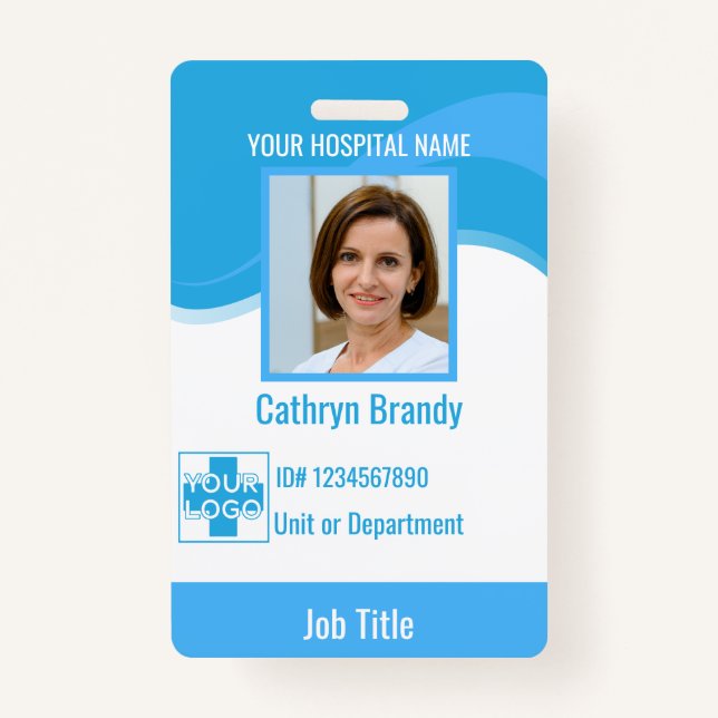Tarjeta De Identificación hospital o empleado clínico personalizado azul (Anverso)