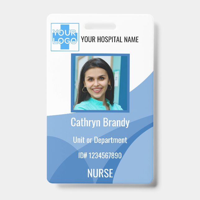 Tarjeta De Identificación hospital o empleado clínico personalizado azul (Parte frontal)