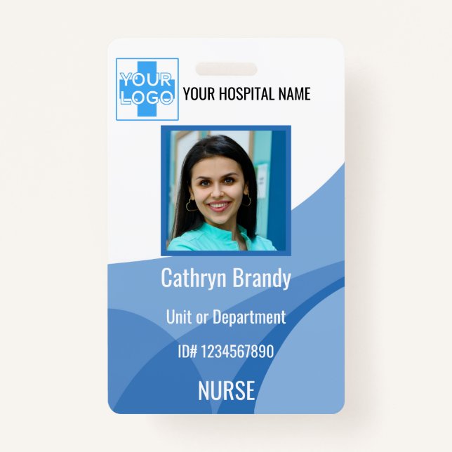 Tarjeta De Identificación hospital o empleado clínico personalizado azul (Anverso)