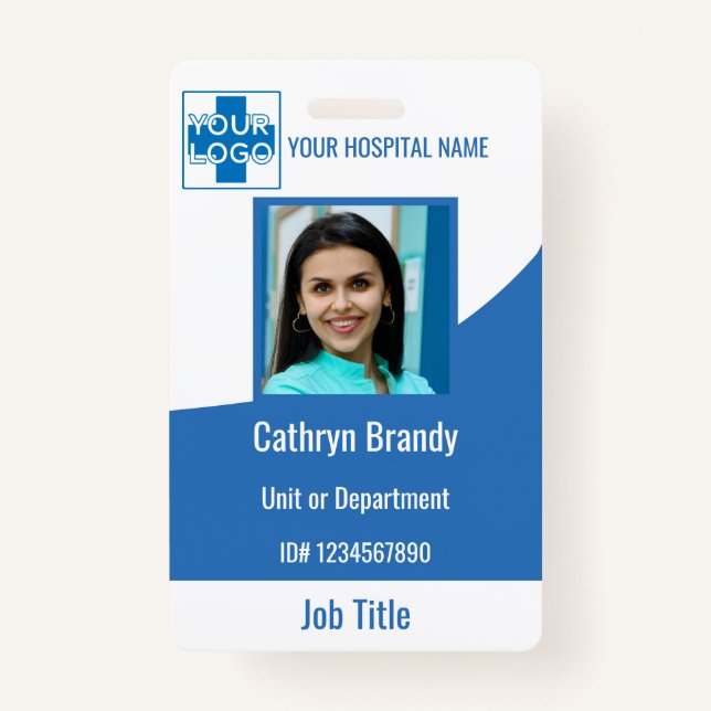 Tarjeta De Identificación hospital o empleado clínico personalizado azul (Anverso)