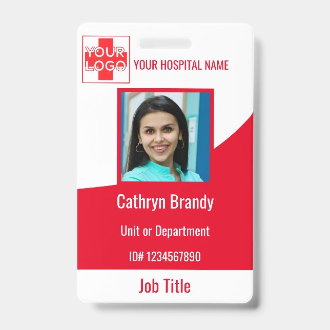 Tarjeta De Identificación Hospital o empleado clínico personalizado rojo (Parte frontal)