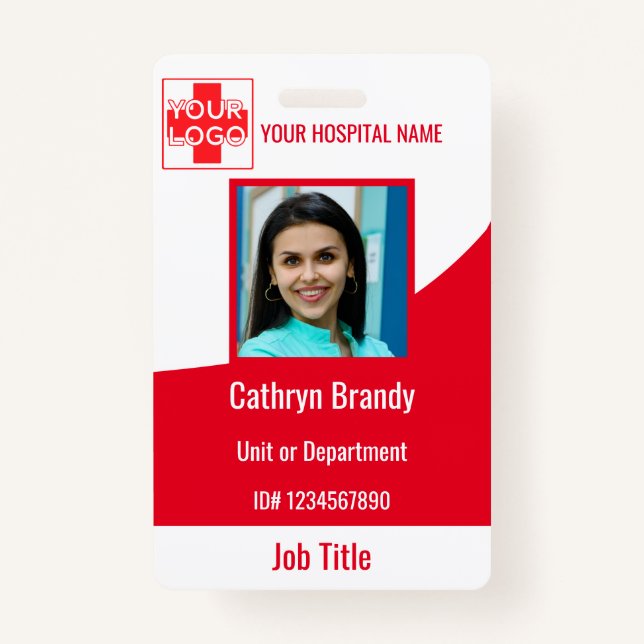 Tarjeta De Identificación Hospital o empleado clínico personalizado rojo (Anverso)