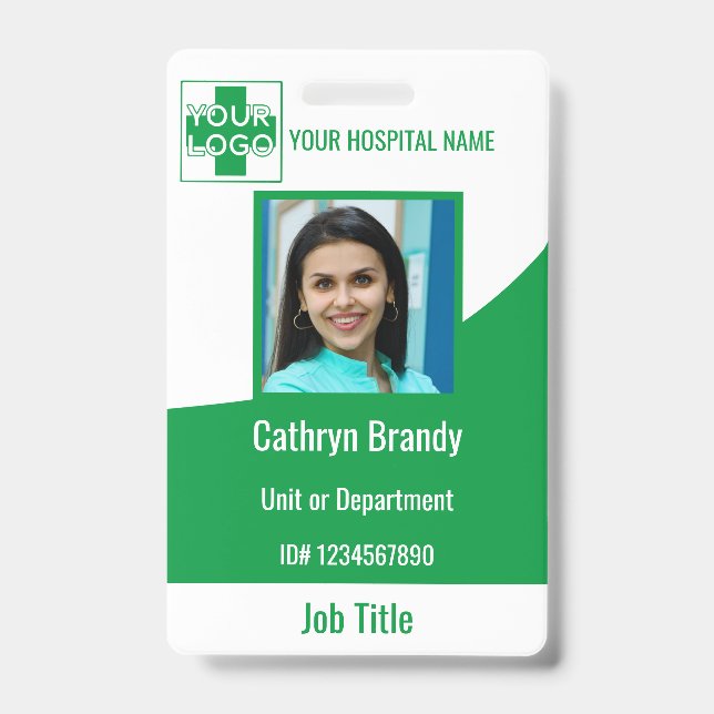 Tarjeta De Identificación Hospital o empleado clínico personalizado verde (Parte frontal)