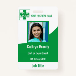 Tarjeta De Identificación Hospital o empleado clínico personalizado verde