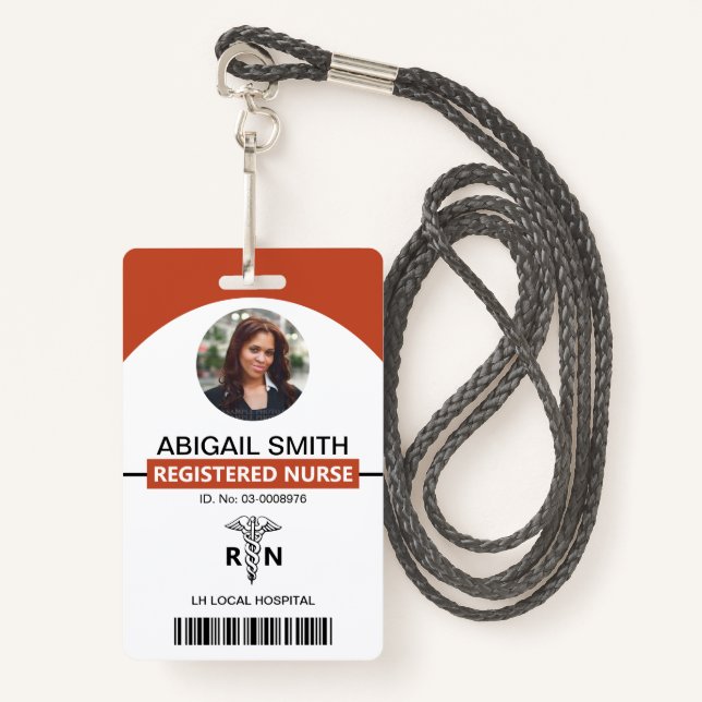 Tarjeta De Identificación Hospital RN empleado caduceus terracotta foto (Anverso son cordón)