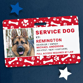 Tarjeta De Identificación Huella de Garra Roja de Perro de Servicio Identifi