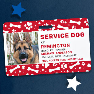 Tarjeta De Identificación Huella de Garra Roja de Perro de Servicio Identifi