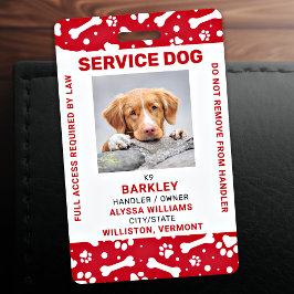 Tarjeta De Identificación Huella de Pata Personalizada Roja Servicio Perro F