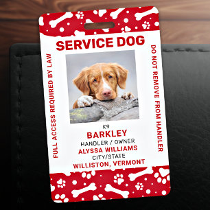 Tarjeta De Identificación Huella de Pata Personalizada Roja Servicio Perro F