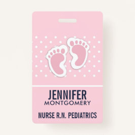 Tarjeta De Identificación Huellas de niñas pequeñas de color rosa