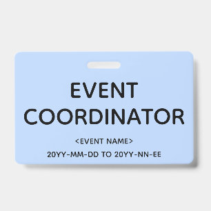 Tarjeta De Identificación Humble distintivo de "COORDINADOR DE EVENTOS"