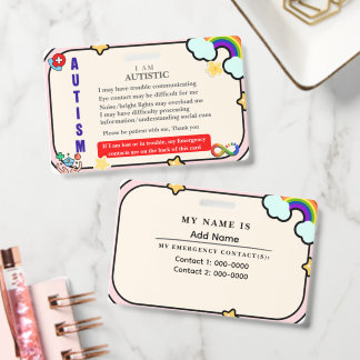 Tarjeta De Identificación I Have Autism ID Personalized Autistic Name Badge