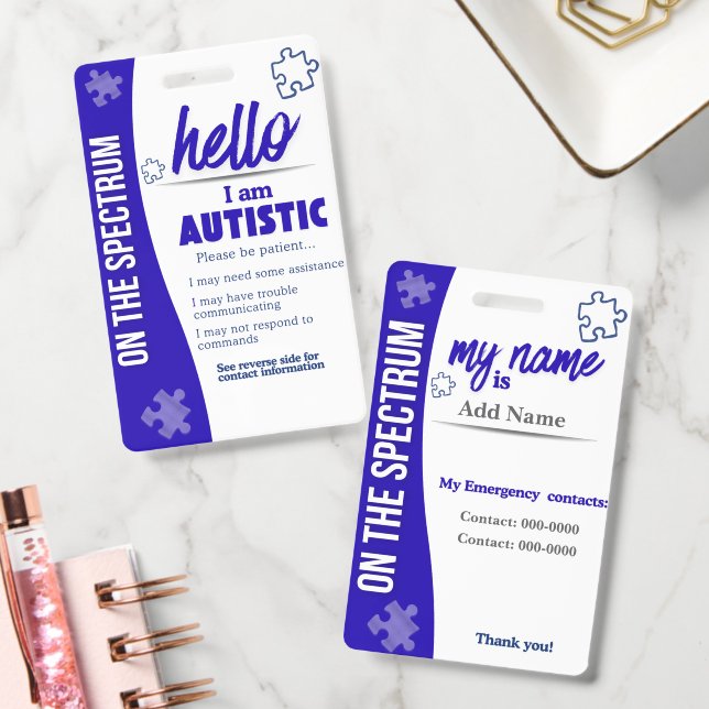Tarjeta De Identificación I Have Autism ID Personalized Autistic Name Badge (Oficina)