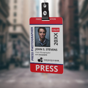 Tarjeta De Identificación Icono de prensa de fotos y logotipos en azul rojo