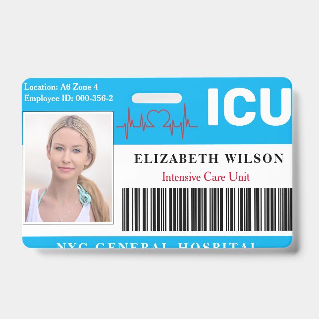 Tarjeta De Identificación ICU| Id. fotográfico de empleados de la unidad de  (Front)