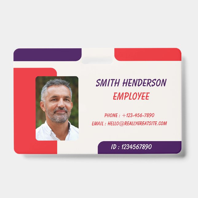 Tarjeta De Identificación ID Card Badge | Minimal Business Employee Photo (Parte frontal)
