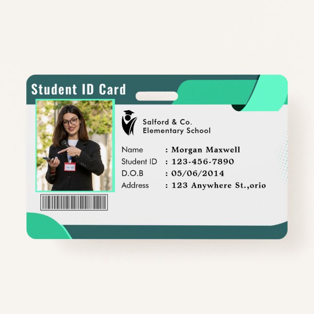 Tarjeta De Identificación ID Card Badge Modern Business Student Photo (Anverso)