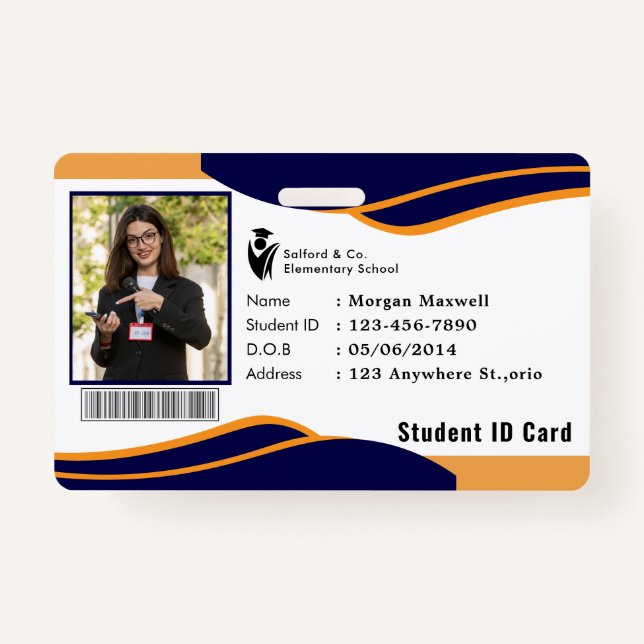 Tarjeta De Identificación ID Card Badge Modern Business Student Photo (Anverso)
