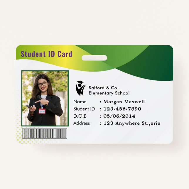 Tarjeta De Identificación ID Card Badge Modern Business Student Photo (Anverso)