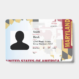 Tarjeta De Identificación ID CREATIVO para niños - Bandera de Maryland -ROJO