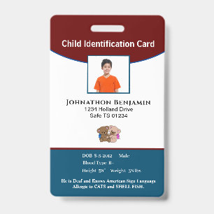 Tarjeta De Identificación Id. de alerta de contacto primario de foto de Chic