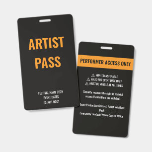 Tarjeta De Identificación ID de concierto de acceso personalizado para artis
