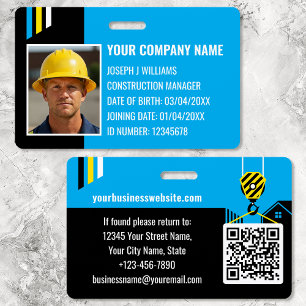 Tarjeta De Identificación ID de Construcción Personalizada Trabajo Código QR