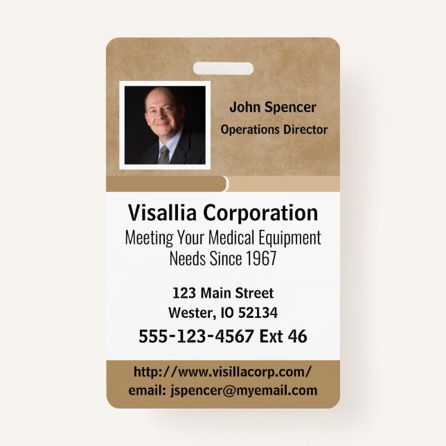 Tarjeta De Identificación Id. de empleado Beige y vertical blanco (Anverso)