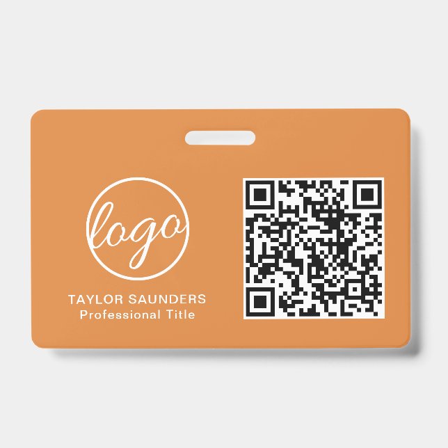 Tarjeta De Identificación ID de Empleado con Código QR de Simple Orange (Parte frontal)