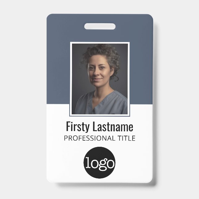 Tarjeta De Identificación ID de empleado con foto, código de barras, logotip (Parte frontal)