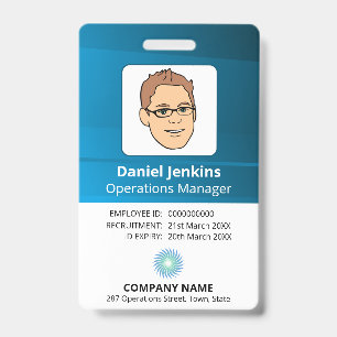 Tarjeta De Identificación Id. De Empleado De Blue Y White Manager Con Logoti