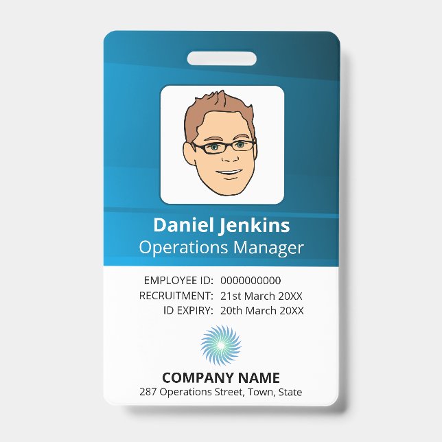 Tarjeta De Identificación Id. De Empleado De Blue Y White Manager Con Logoti (Parte frontal)