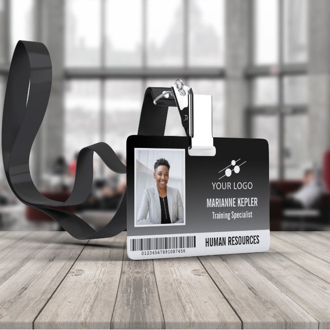 Tarjeta De Identificación Id. de empleado de gradiente negro Añadir su logot (Subido por el creador)