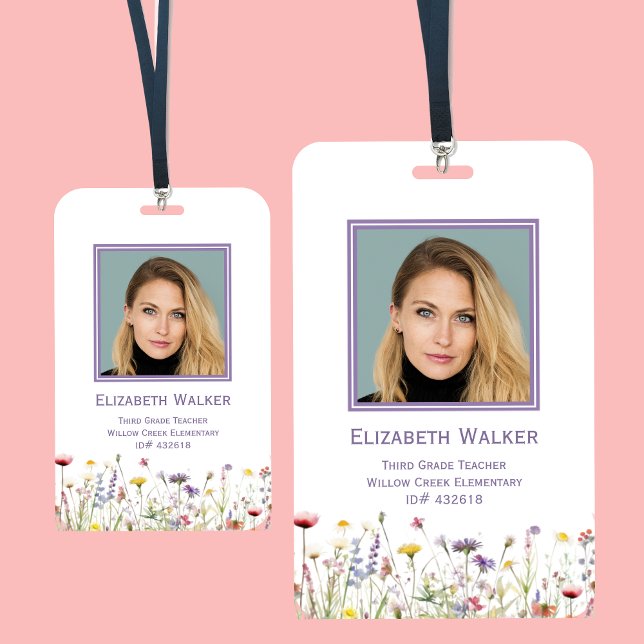 Tarjeta De Identificación ID de empleado de profesor de Wildflower (Wildflower Employee Badge)