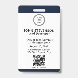 Tarjeta De Identificación ID de empleado del evento Código QR azul marino el