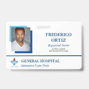 Tarjeta De Identificación ID de empleado del Hospital Azul y Blanco con tu l
